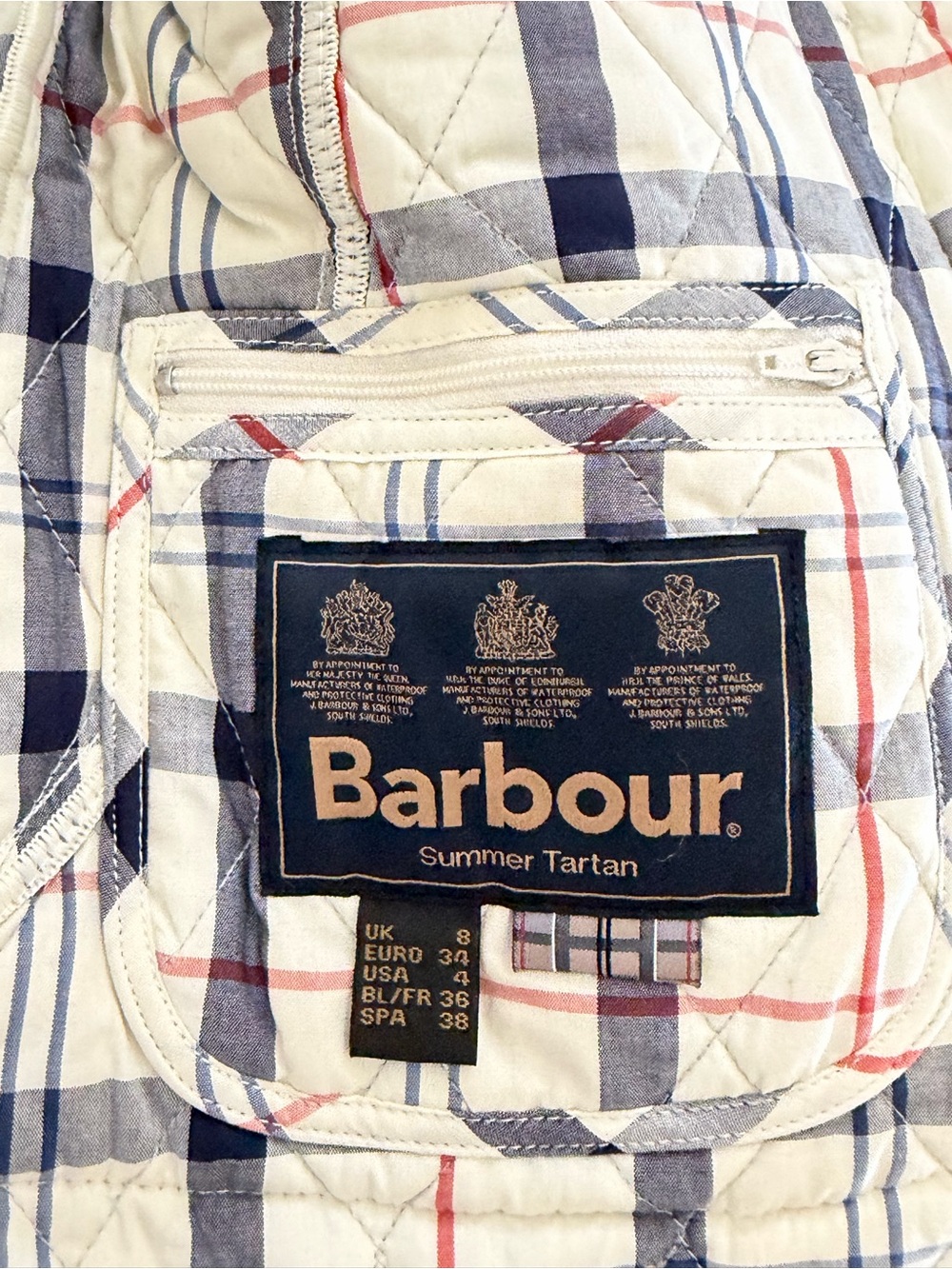 Barbour Summer Tartan Women’s Quilted Jacket US 4 UK 8 Corduroy Collar - Picture 4 of 10